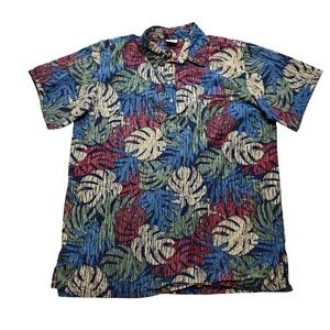 Go Barefoot Hawaiian Shirt Tropical Print Blue Green Red XL Tall